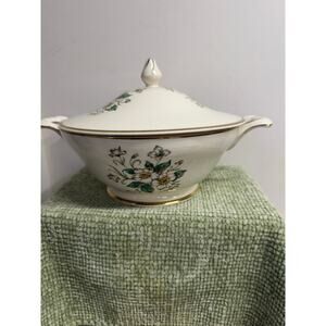 Vintage Knowles Carolina Covered Vegetable Bowl Floral Gold Trim USA